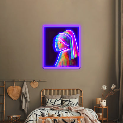 Girl With A Pearl Earring Artwork Neon Led Signs - Neon sign mounted on wall in room