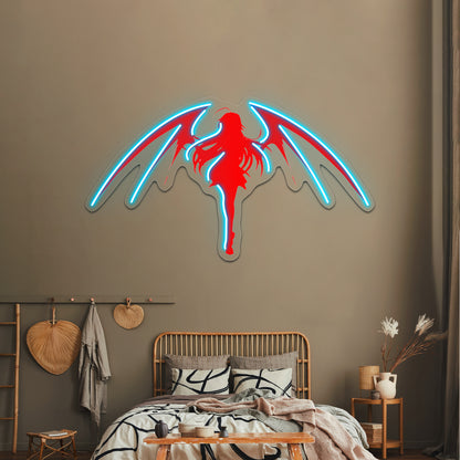 Girl With Demon Wings Red Wall Artwork Neon Signs