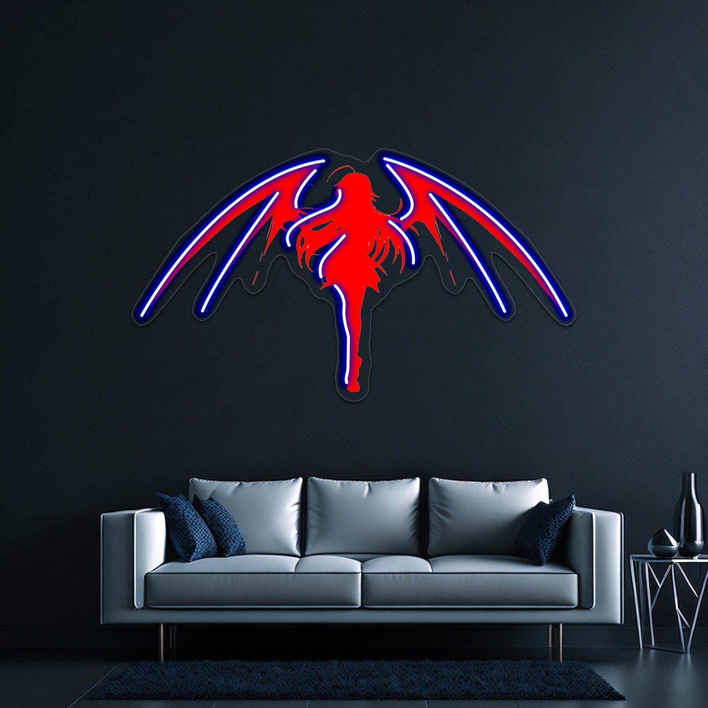 Girl With Demon Wings Red Wall Artwork Neon Signs