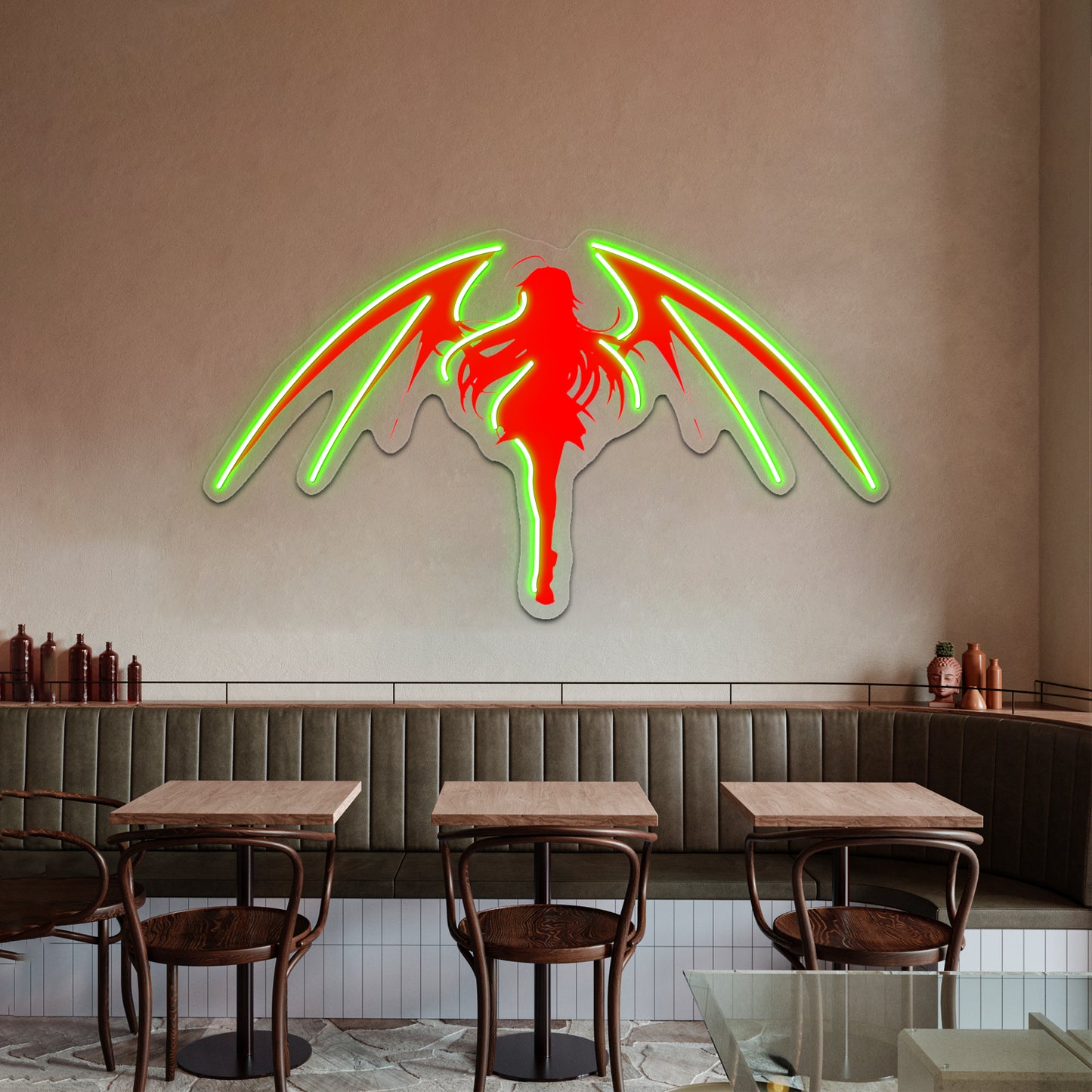 Girl With Demon Wings Red Wall Artwork Neon Signs