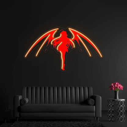 Girl With Demon Wings Red Wall Artwork Neon Signs