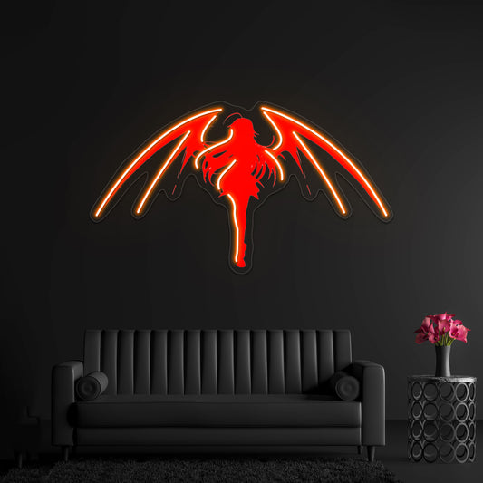 Girl With Demon Wings Red Wall Artwork Neon Signs