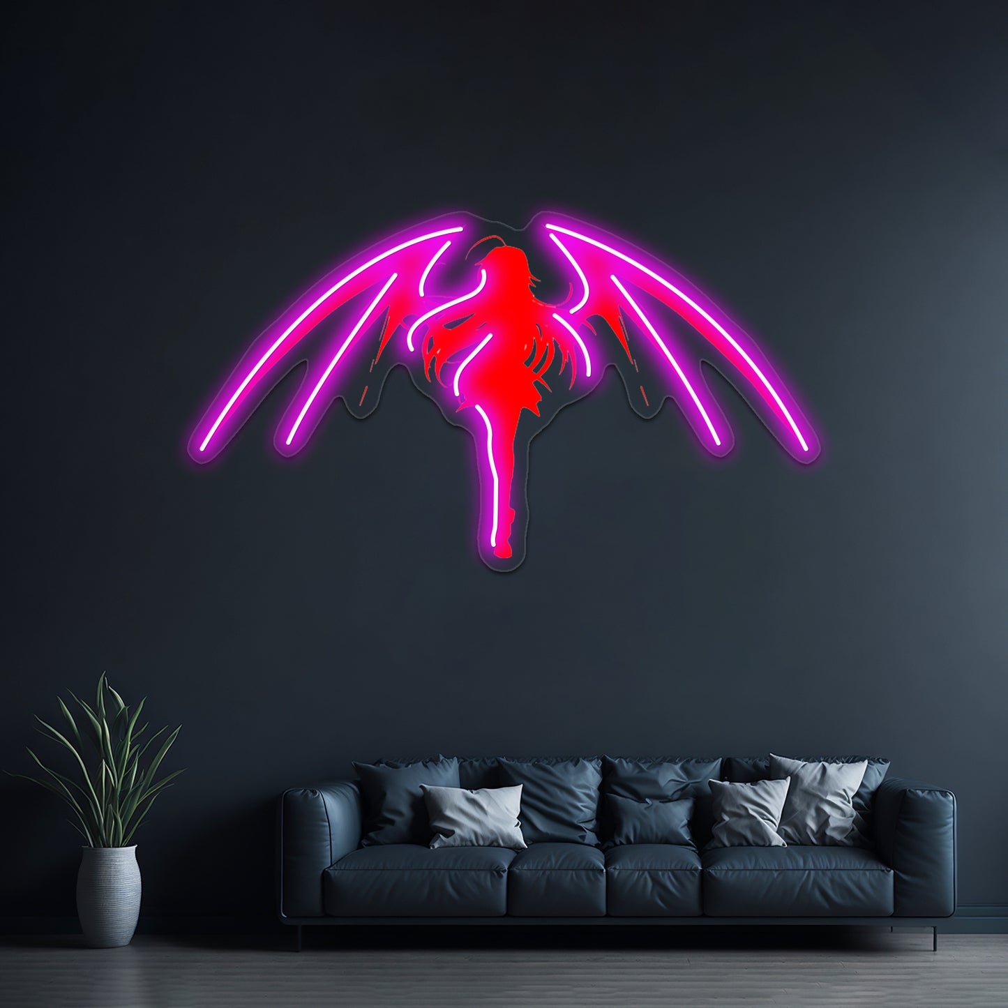 Girl With Demon Wings Red Wall Artwork Neon Signs