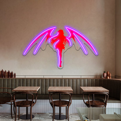 Girl With Demon Wings Red Wall Artwork Neon Signs