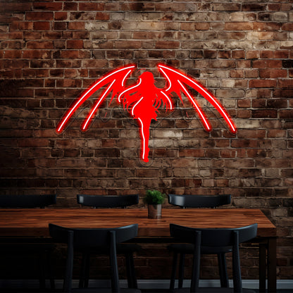 Girl With Demon Wings Red Wall Artwork Neon Signs