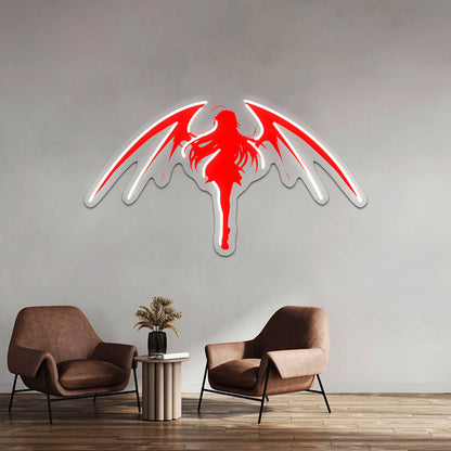 Girl With Demon Wings Red Wall Artwork Neon Signs