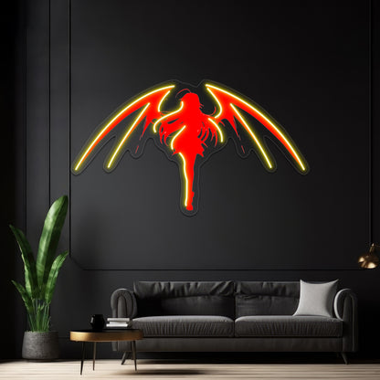 Girl With Demon Wings Red Wall Artwork Neon Signs