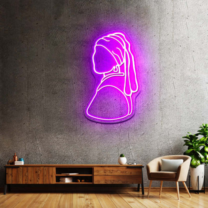 Girl With Pearl Earrings Neon Sign Home Decor Led Neon Signs - Neon sign mounted on wall in room