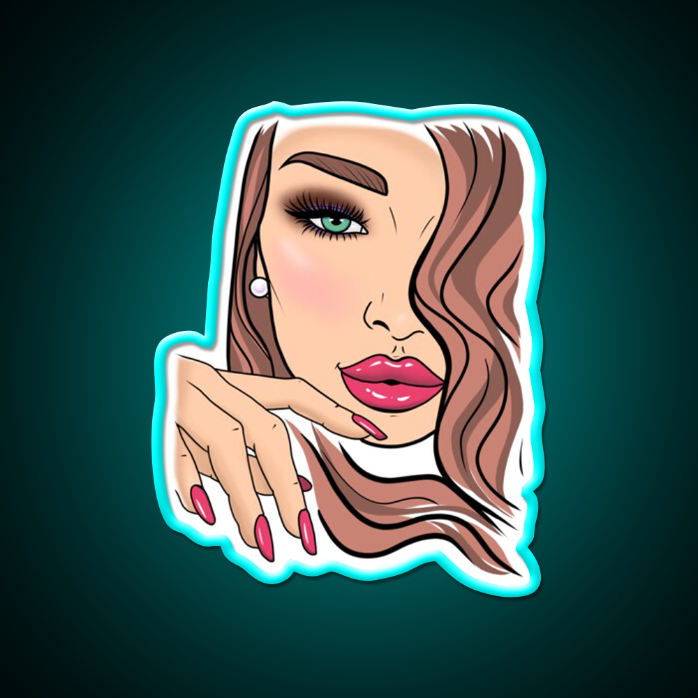 Girl Woman Face Red Lips Nail Salon Led Neon Sign Rgb Color