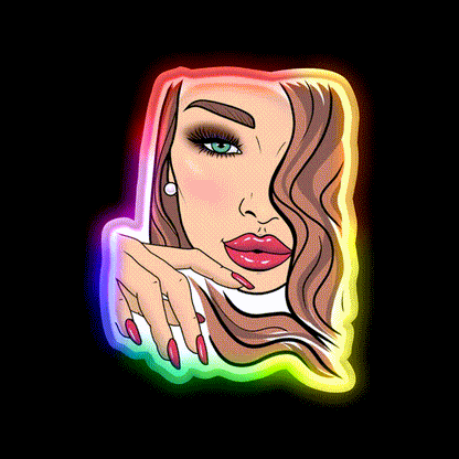 Girl Woman Face Red Lips Nail Salon Led Neon Sign Rgb Color - LED neon sign close-up detail
