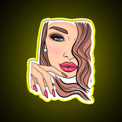 Girl Woman Face Red Lips Nail Salon Led Neon Sign Rgb Color - Custom LED neon sign front view