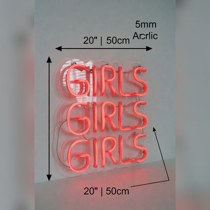 Girls Girls Girls LED Neon Sign Wall Decor - 04 Size Image