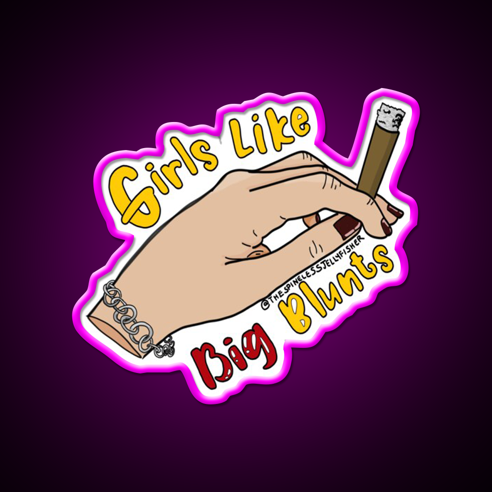 Girls Like Big Blunts Hemp Inspired Green Leaf Led Neon Sign Rgb Color - Neon sign mounted on wall in room
