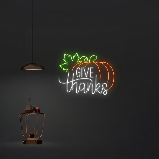 Give Thanks Pumpkin Neon Sign Holiday Room Wall Led