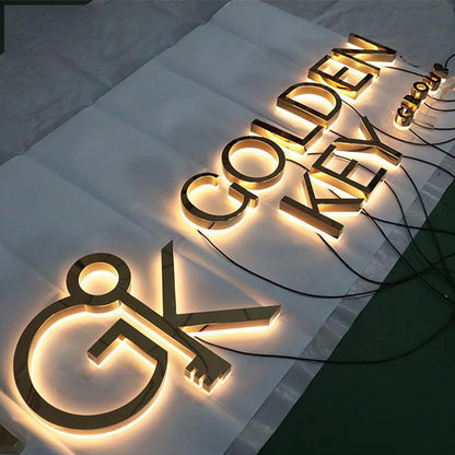 Gk Golden Key Gold 3D Backlit Letters Aluminum Business Metal Led Sign