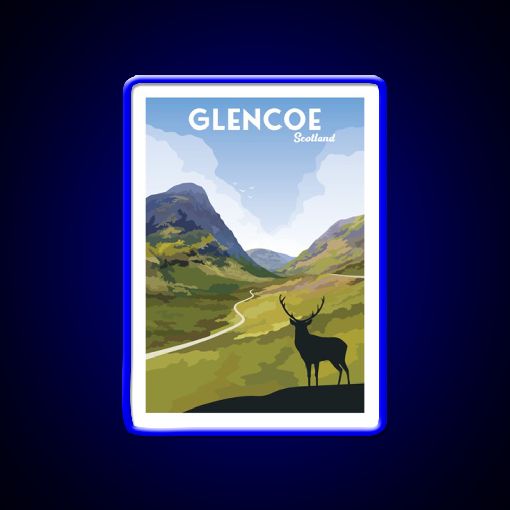 Glencoe Travel Poster Whiskey Drink Bar Led Neon Sign Rgb Color