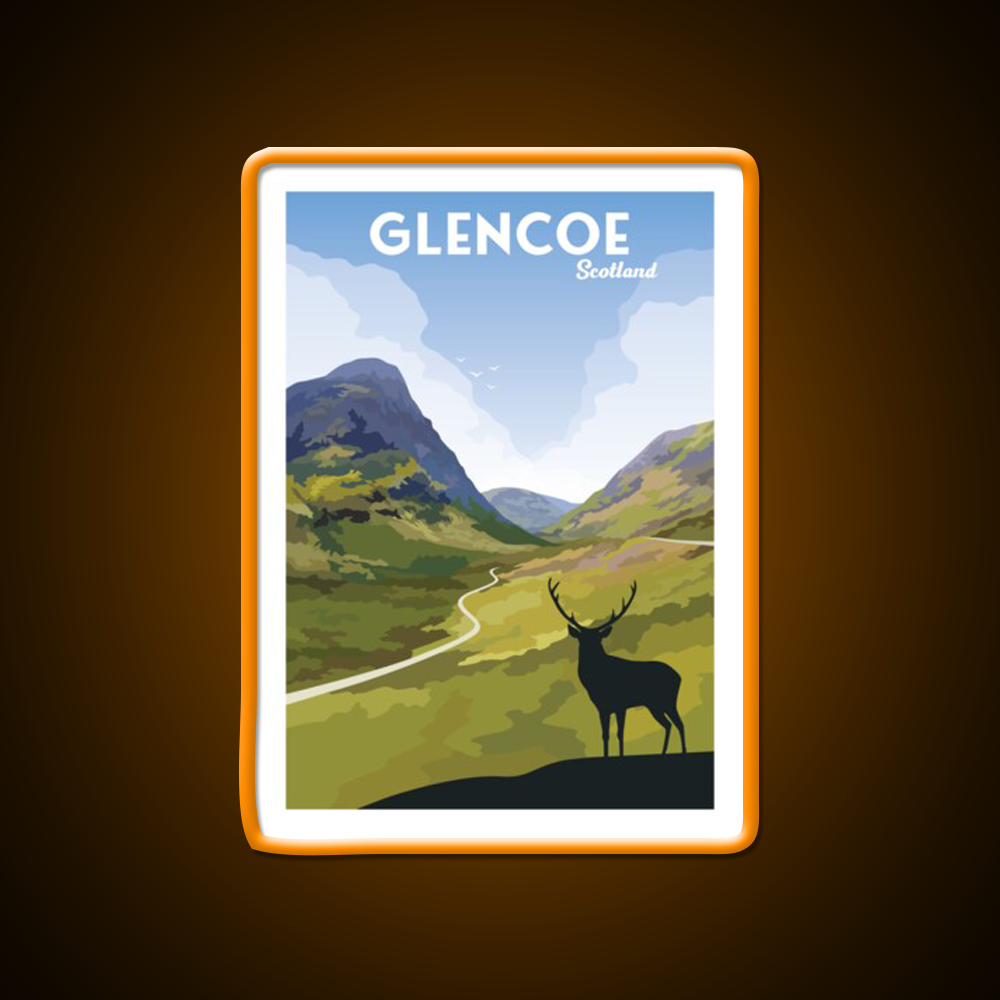 Glencoe Travel Poster Whiskey Drink Bar Led Neon Sign Rgb Color