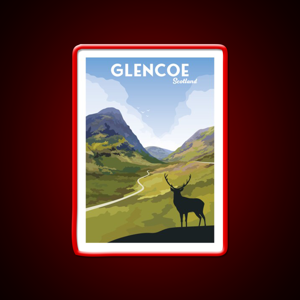 Glencoe Travel Poster Whiskey Drink Bar Led Neon Sign Rgb Color