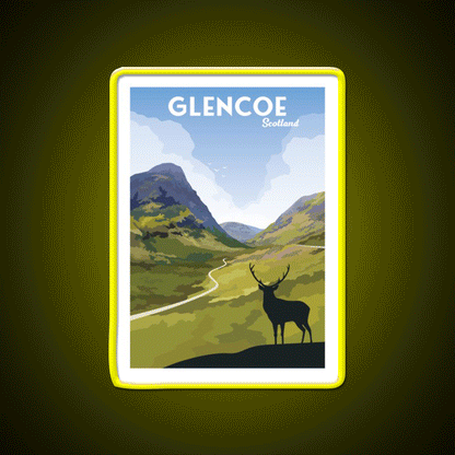 Glencoe Travel Poster Whiskey Drink Bar Led Neon Sign Rgb Color