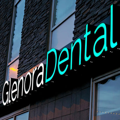 Glenora Dental 3D Frontlit Letters Metal Led Sign