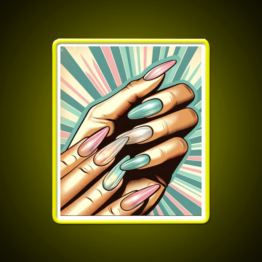 Glow Nail Art Poster With Vintage Nail Salon Led Neon Sign Rgb Color - Custom LED neon sign front view