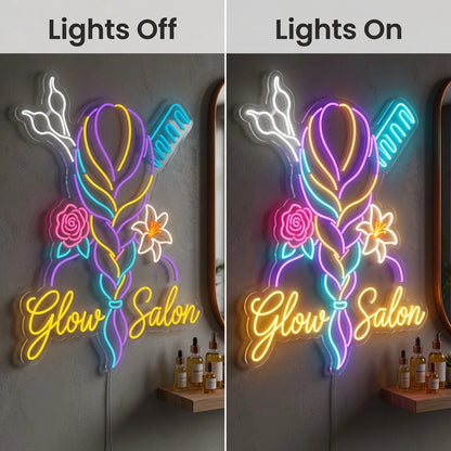 Glow Salon Wall Decor LED Neon Sign - 06 Day Night Comparison