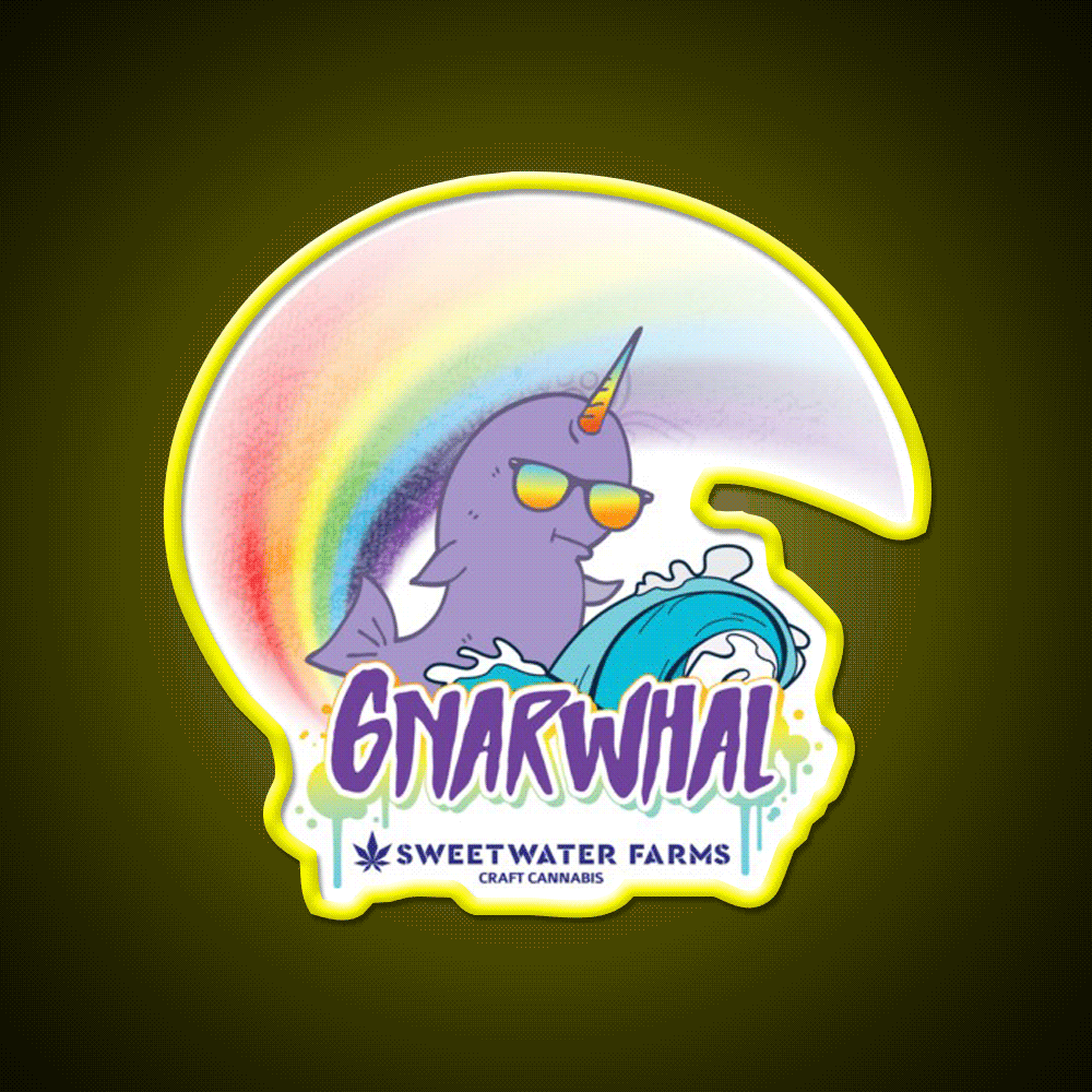 Gnarwhal Hemp Inspired Green Leaf Led Neon Sign Rgb Color - Custom LED neon sign front view