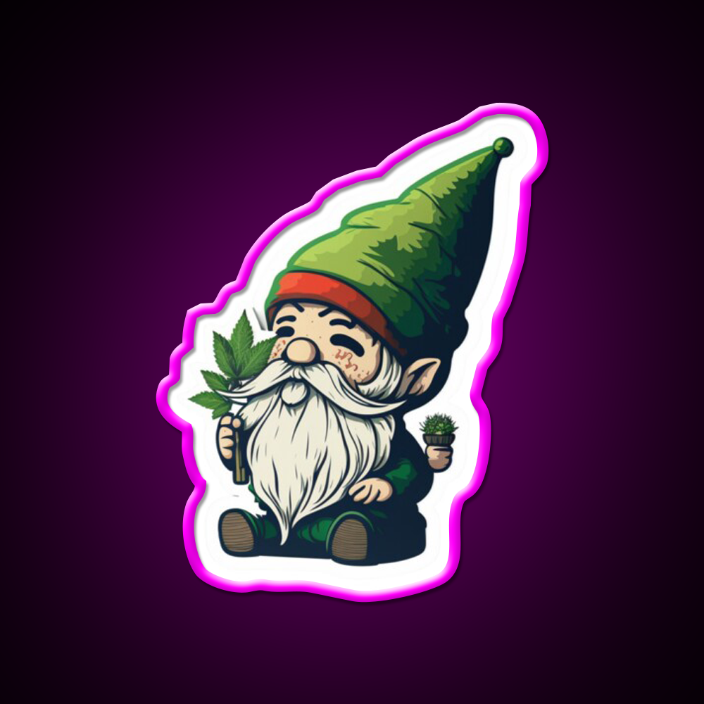 Gnome Hemp Inspired Green Leaf Led Neon Sign 420 Neon Decor Rgb Color - Neon sign mounted on wall in room