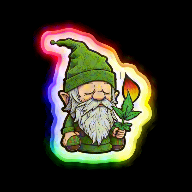 Gnome Hemp Inspired Green Leaf Led Neon Sign Rgb Color - LED neon sign close-up detail