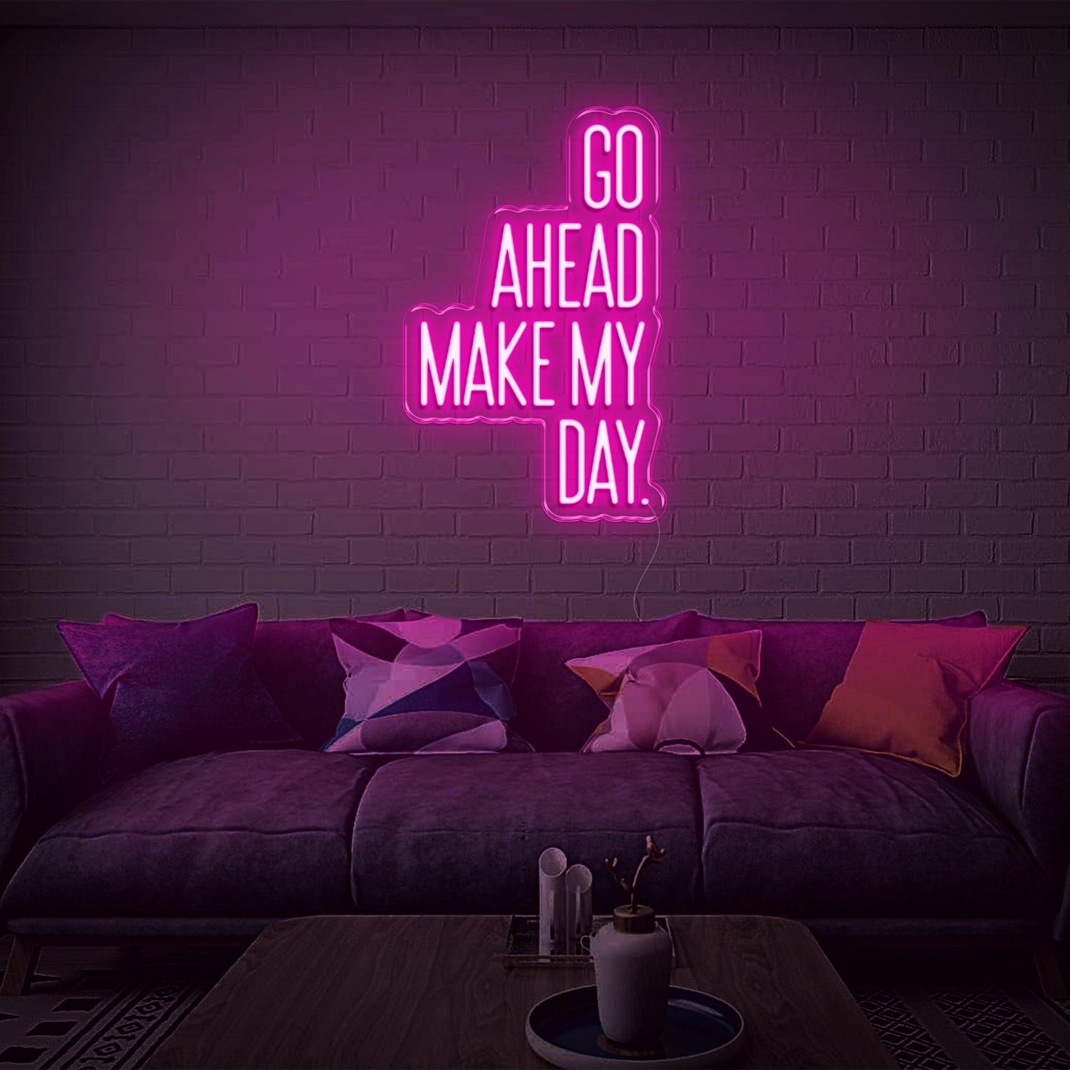 Go Ahead Make My Day Green White Led Neon Sign For Living Room Brick Wall Decor | Shineneon