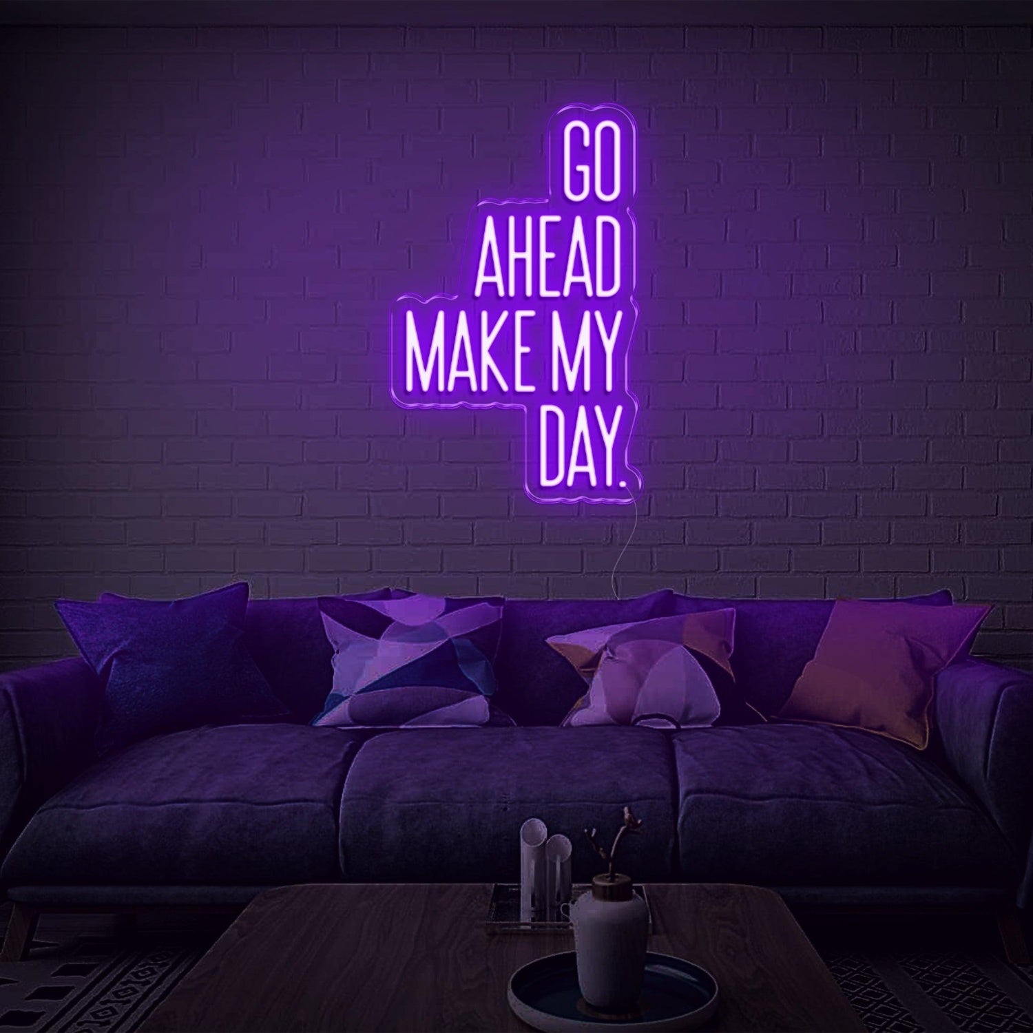 Go Ahead Make My Day Green White Led Neon Sign For Living Room Brick Wall Decor | Shineneon