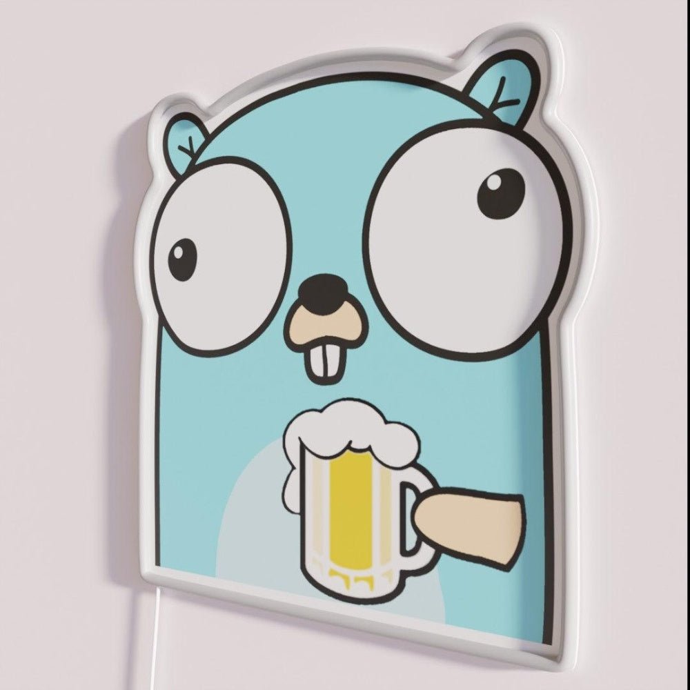Go Gopher Software Developer Drinking Beer Rgb Led Neon Sign - Shineneon