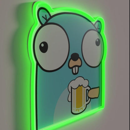 Go Gopher Software Developer Drinking Beer Rgb Led Neon Sign - Shineneon