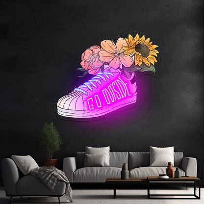 Go Outside Floral Shoe Neon Lights For Sale