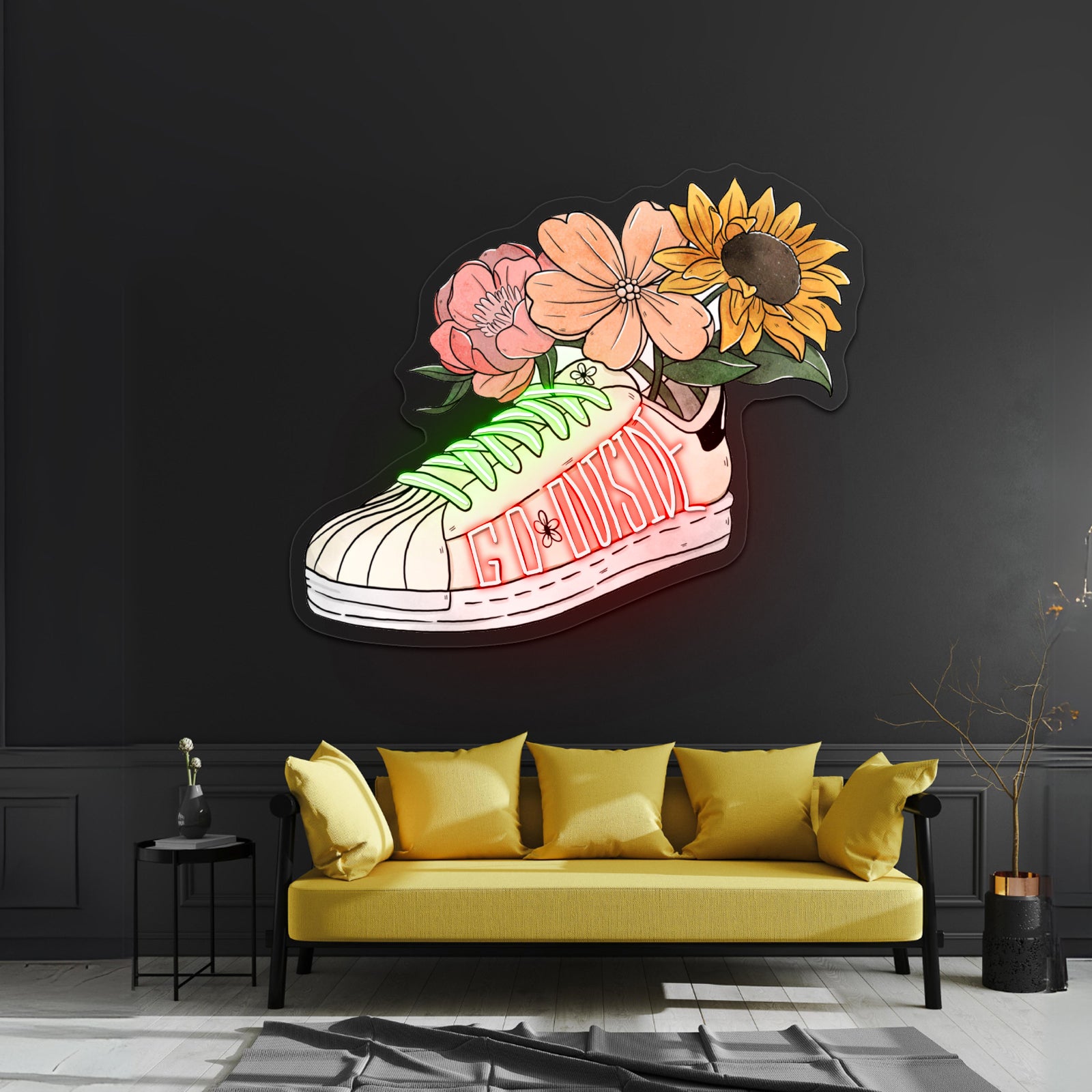 Go Outside Floral Shoe Neon Lights For Sale