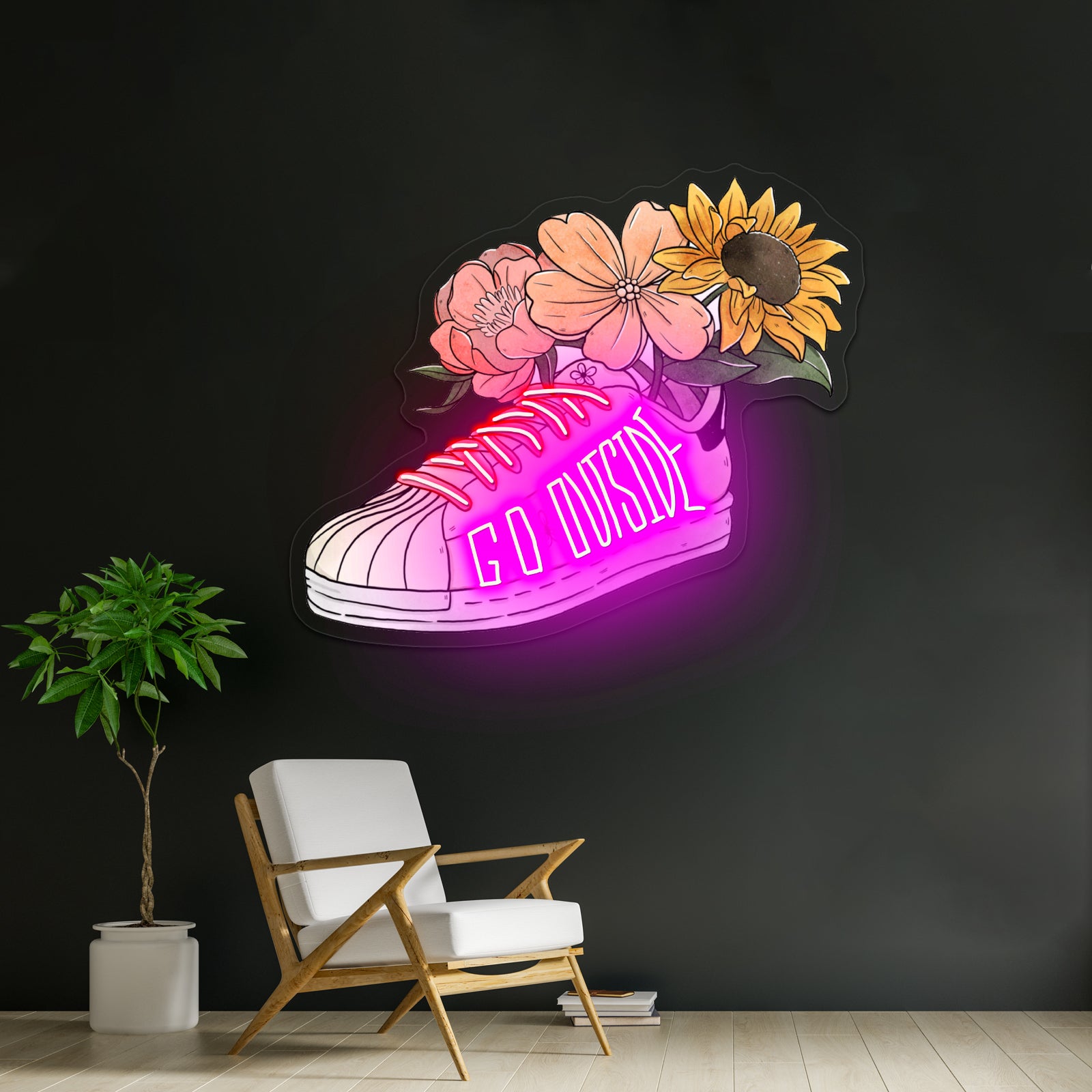 Go Outside Floral Shoe Neon Lights For Sale