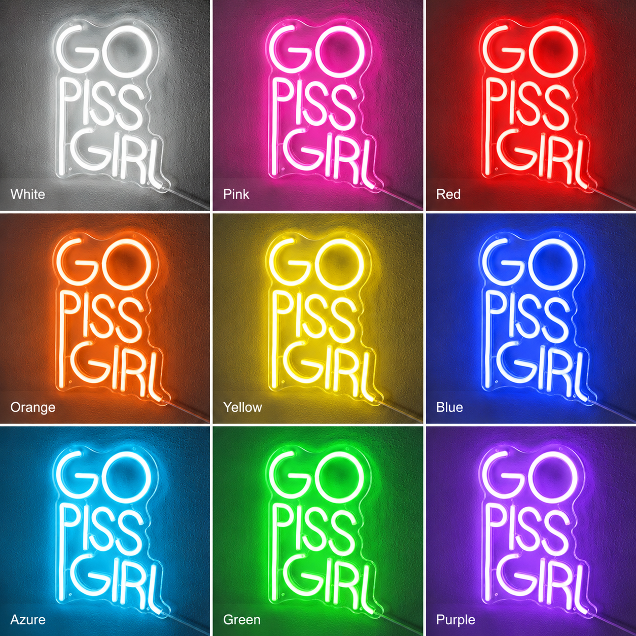 Go Piss Girl LED Neon Sign - 05 Color Grid