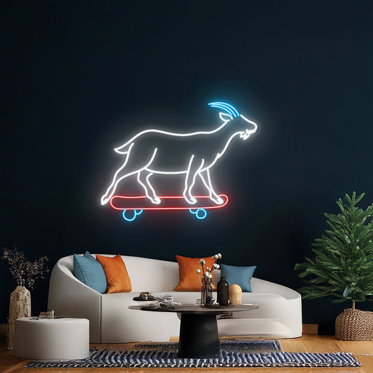 Goat Skateboarding Neon Sign