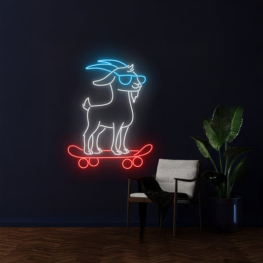 Goat Skateboarding Neon Sign Goat Skateboard Player Neon Light