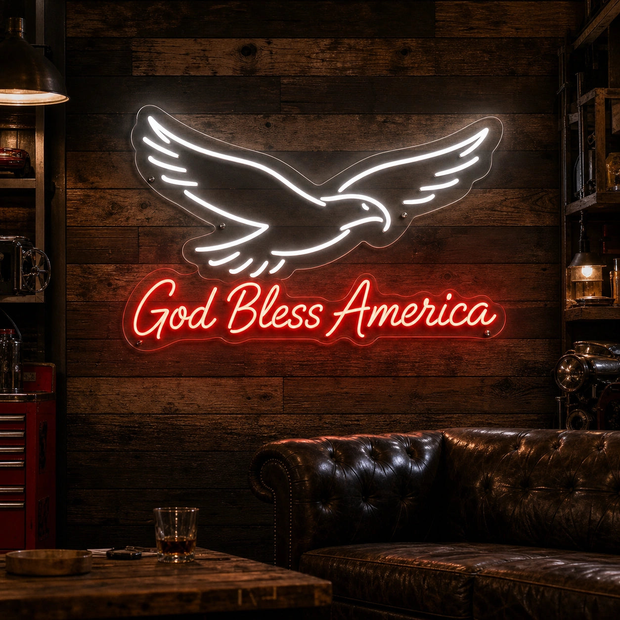 God Bless America Eagle LED Neon Sign high-converting product image