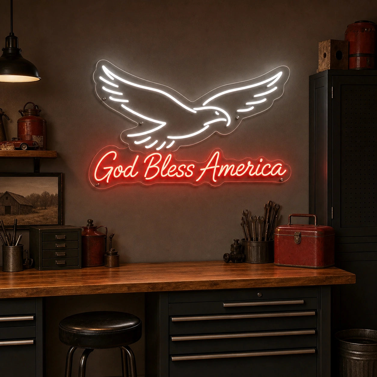 God Bless America Eagle LED Neon Sign real lifestyle scene