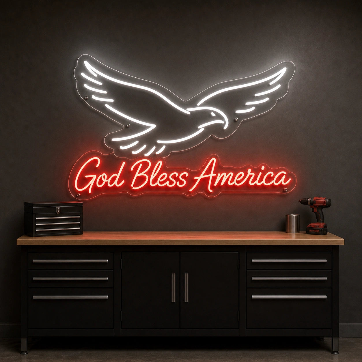 God Bless America Eagle LED Neon Sign size image