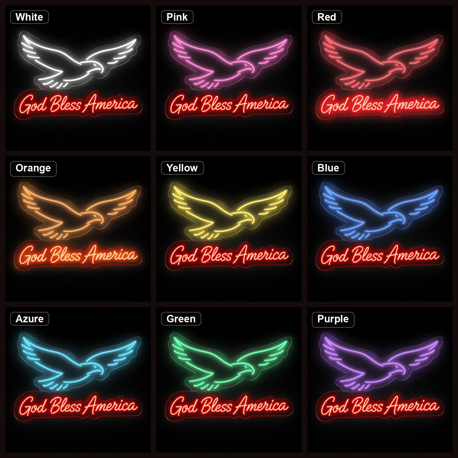 God Bless America Eagle LED Neon Sign Home Bar Wall Decoration color grid