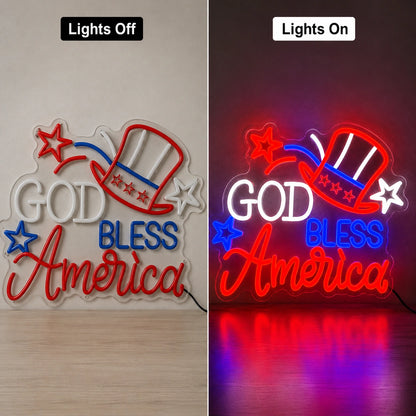 God Bless America Hat Stars LED Neon Sign main product image