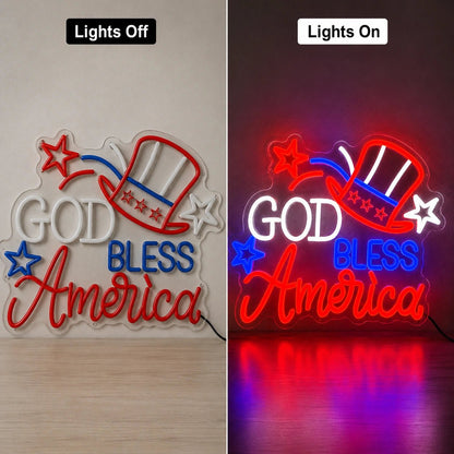 God Bless America Hat Stars LED Neon Sign - Shineneon