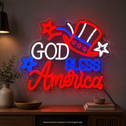 God Bless America Hat Stars LED Neon Sign - Shineneon