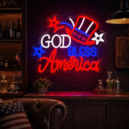 God Bless America Hat Stars LED Neon Sign - Shineneon