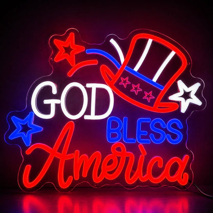 God Bless America Hat Stars LED Neon Sign - Shineneon