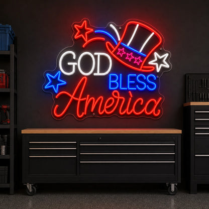 God Bless America Uncle Sam Hat LED Neon Sign size image