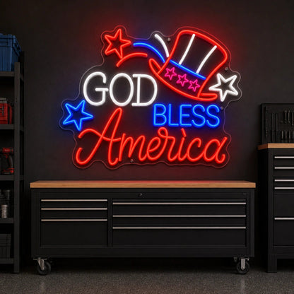 God Bless America Uncle Sam Hat LED Neon Sign - Shineneon